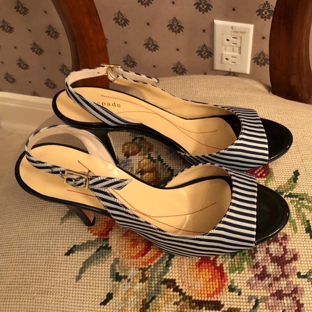 Kate Spade ivory navy striped heels
